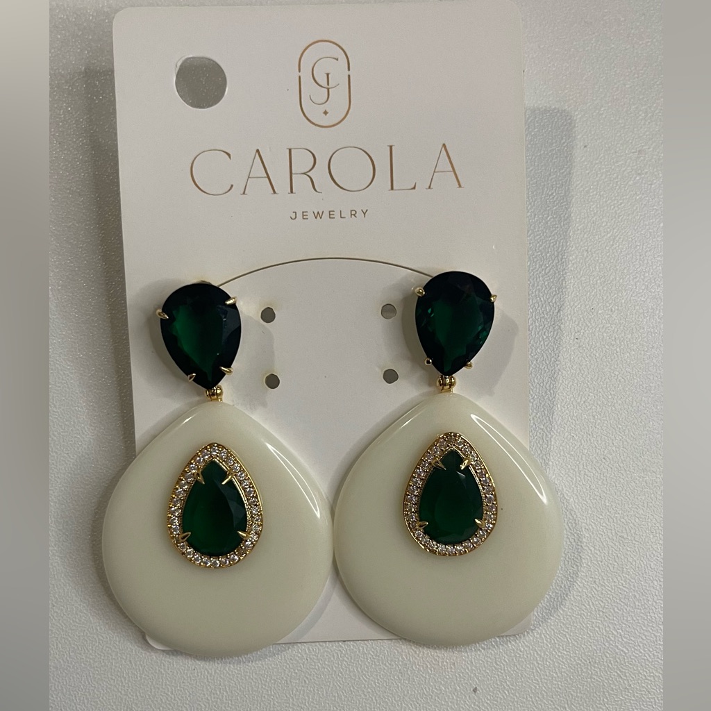 Green And White Teardrop Earrings